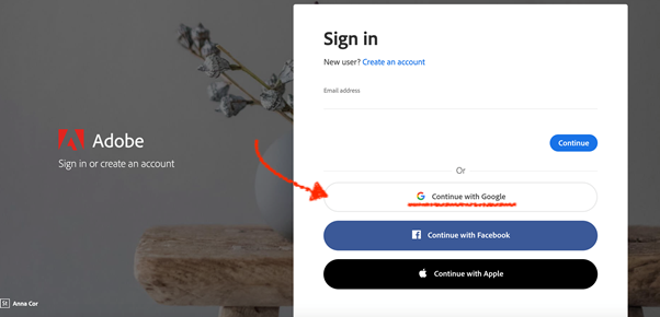 Schermata di accesso Adobe su Windows Mac